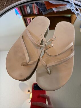 Ancient Greek Sandals Beige Leather Flip-Flop Sandals